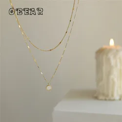 Simple Double-deck White Shell Circular Geometry Pendant Necklace Women Stainless Steel 18k Gold Plated Fashion Jewelry