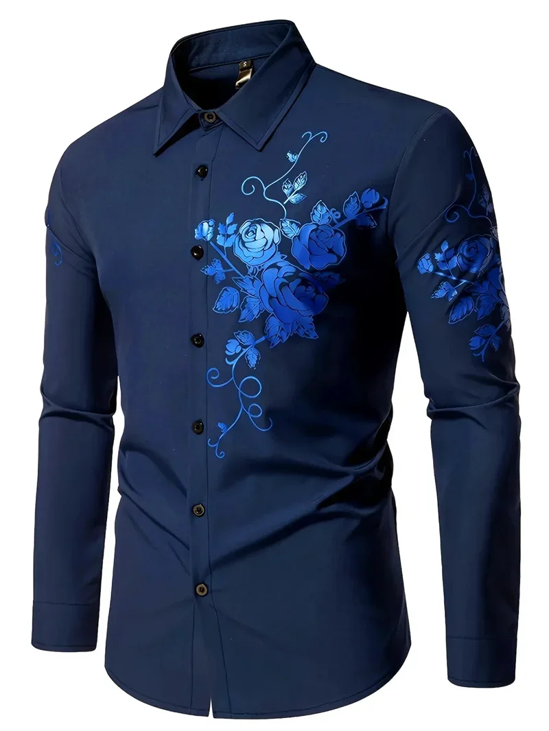 Men's Simple Retro Business Casual Long Sleeved Lapel Shirt, Fashionable 3D Printed Shirt, Casual Comfortable Long Sleeved Shirt