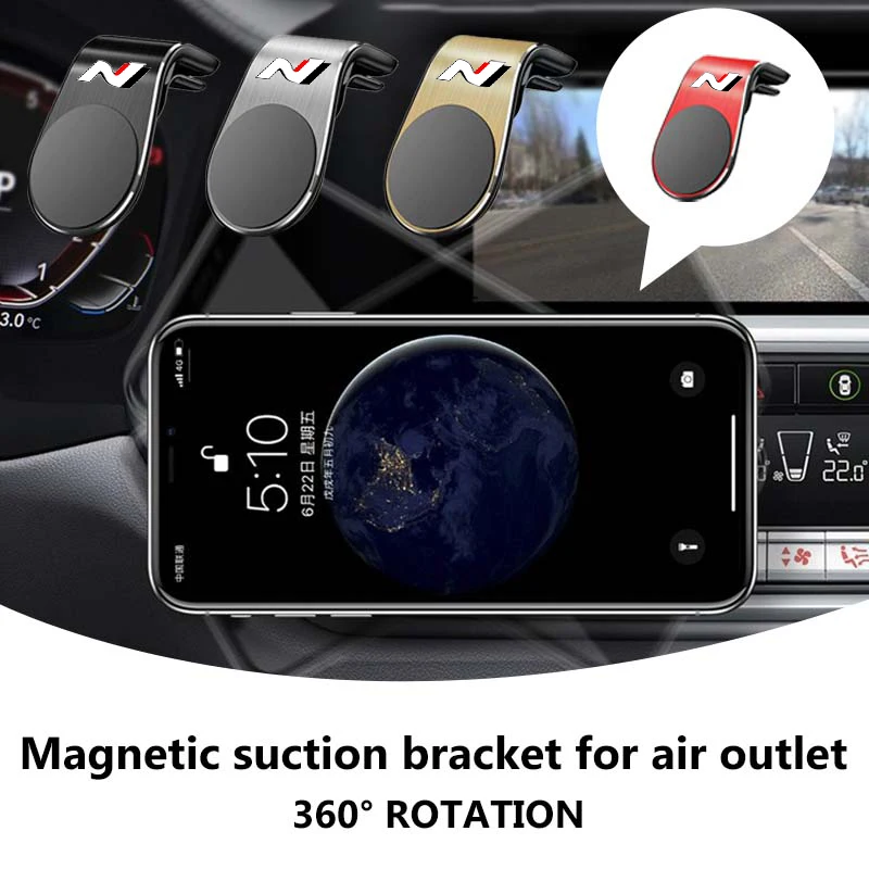 Suporte Magnético para Celular com Logo Hyundai para Saída de Ar, Suporte GPS N Line i20 i30 Sonata Tucson Azera Elantra Veloster