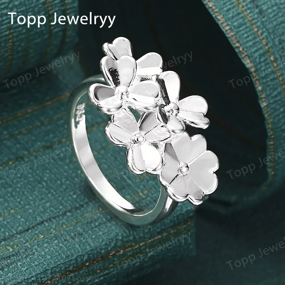 

New Style 925 Sterling Silver Luxury Flower Ring For Fashion Women Charm Jewelry Birthday Party Gift