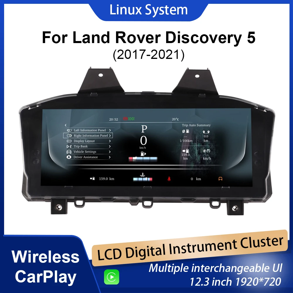 

Приборная панель цифрового кластера для Land Rover Discovery 5 2017-2021, спидометр, беспроводной CarPlay, 12,3-дюймовый HD-экран