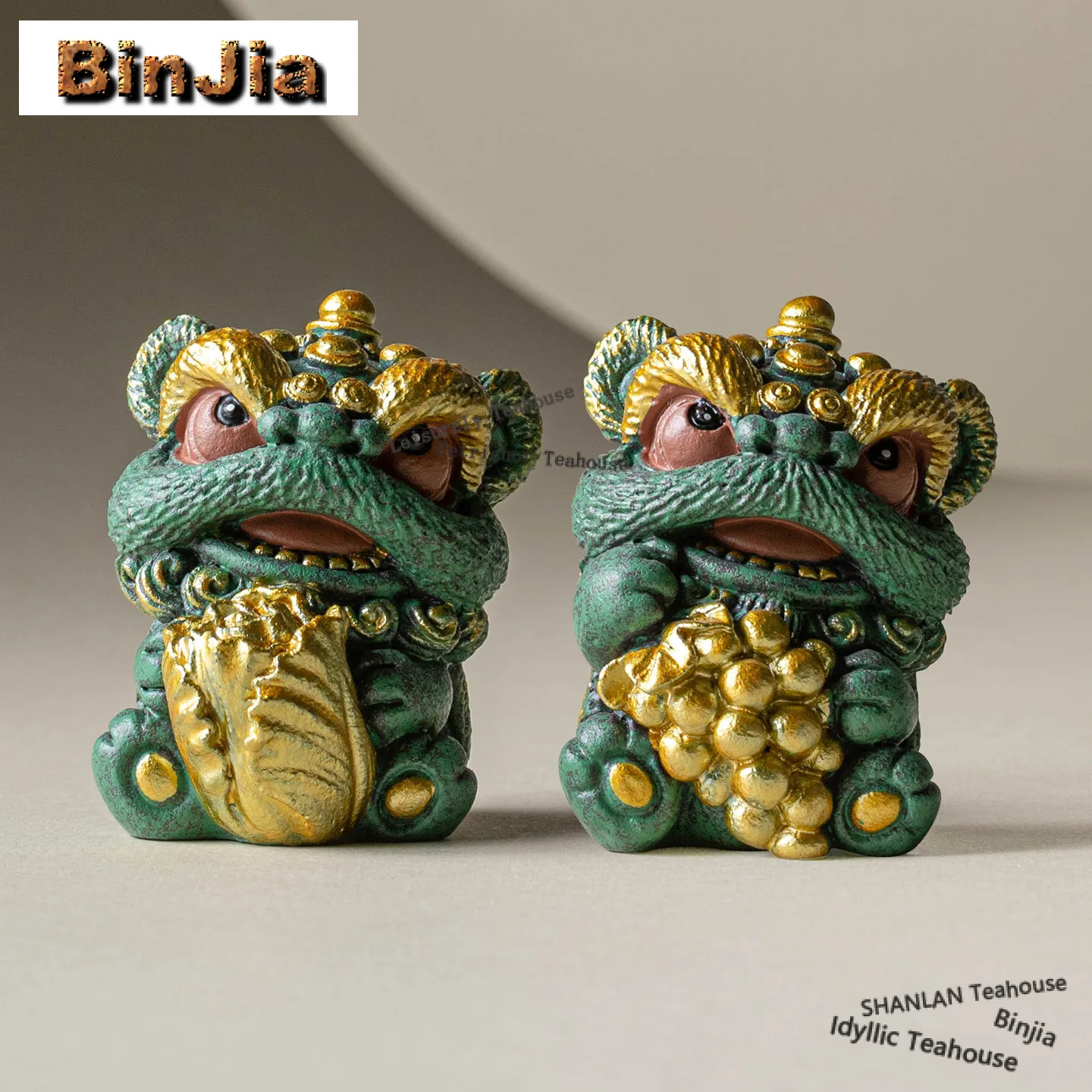 Green Sandstone Awakening Lion Tea Pet Retro Lucky Model Tea Figurine Play Toys Tea Statue Ornaments Supplies Craftsmanship Gift