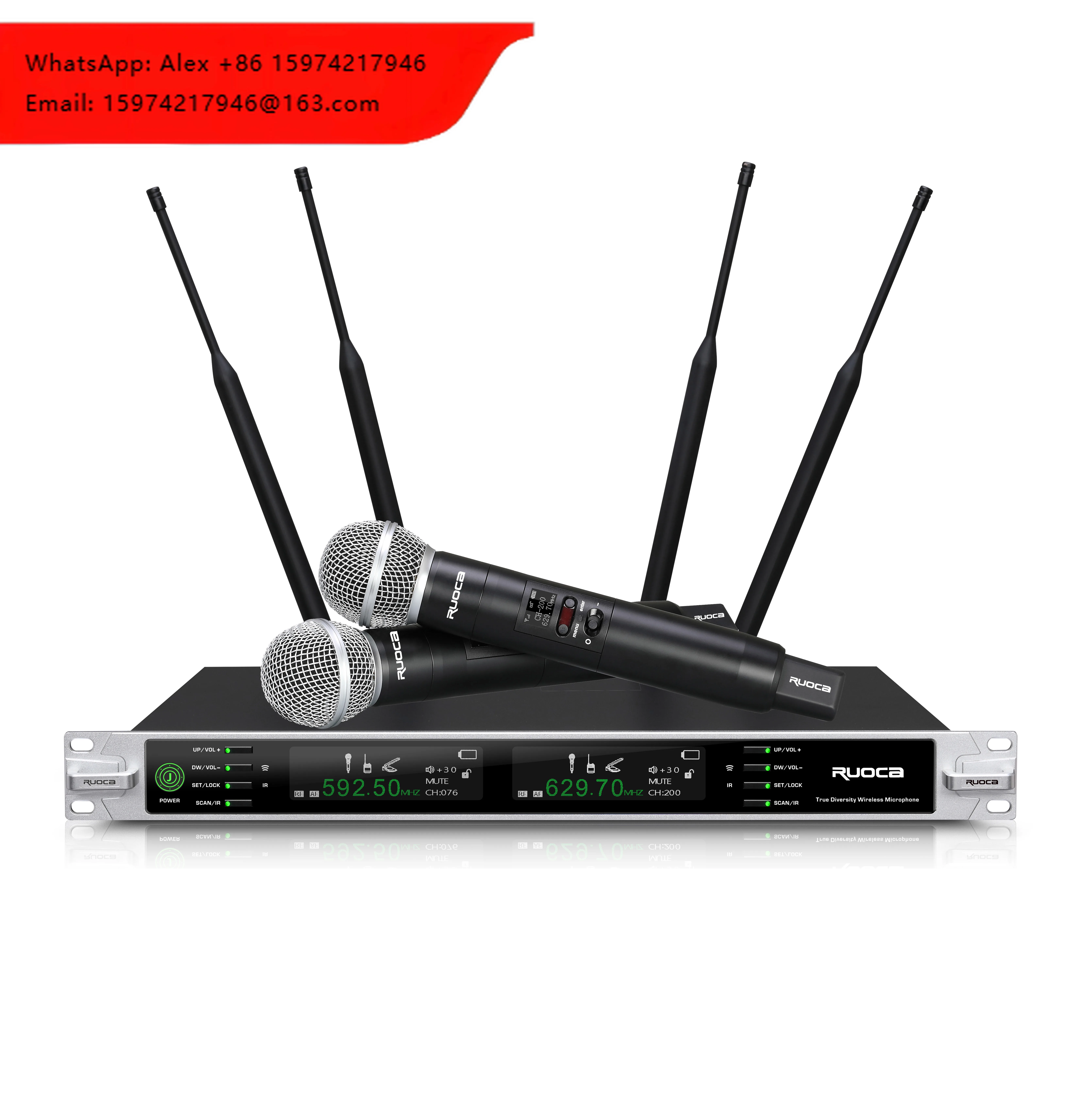Dual Channel True Diversity Wireless Microphone Set For Conference Durable Metal Material