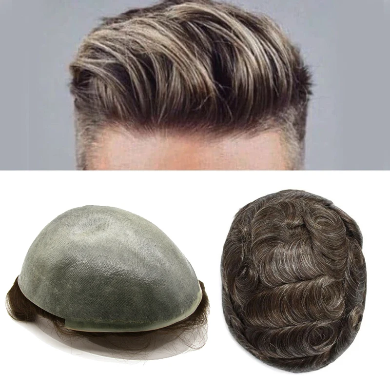 

Мужской парик из 100% натуральных человеческих волос, толщина 0,08 мм, имитация кожи головы, размер основы 8x10 дюймов, мужской парик V-loop