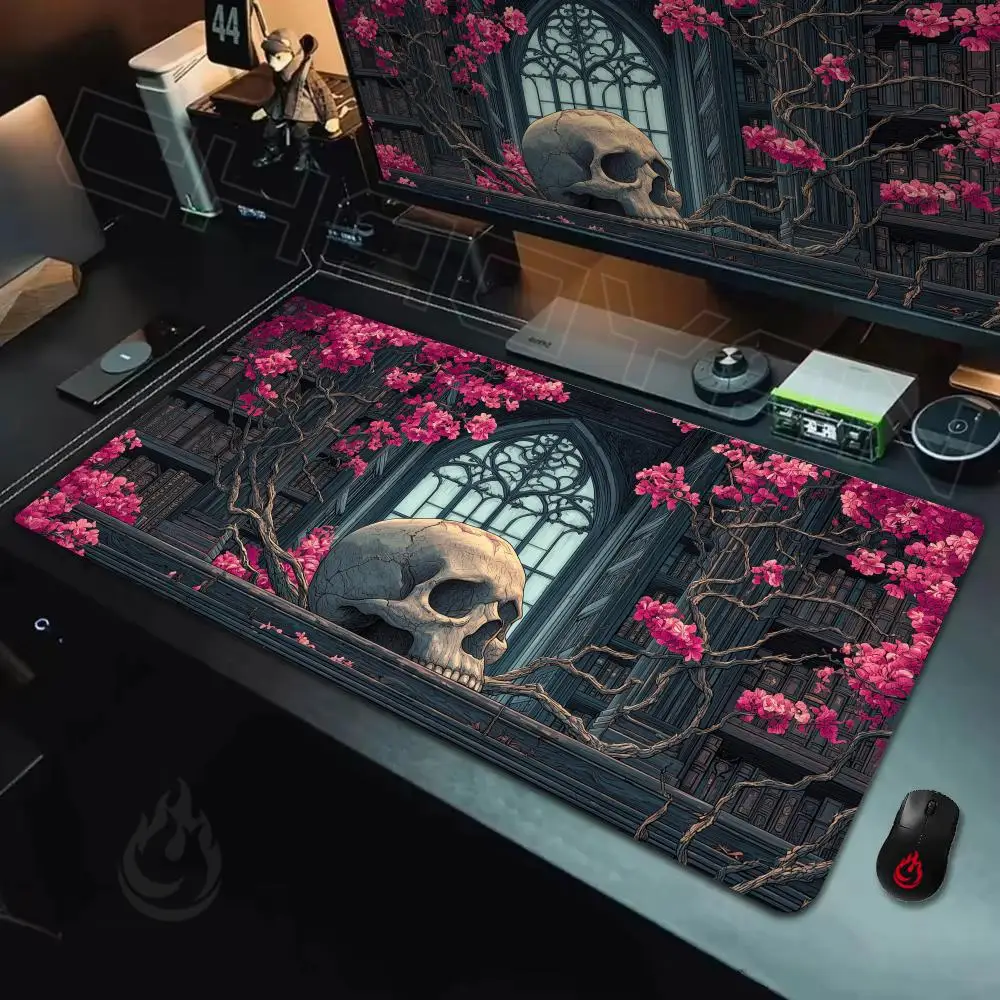 Mysterious Skull and Flower Mouse Pad Desk Mat Large Computer Office Carpet Mousepad Gamer Gaming PC Accessories Keyboard Rug