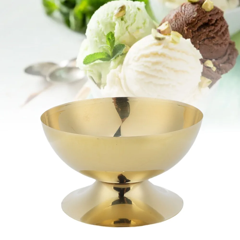 Easy Clean Rustless Ice Cream Cup Mirror Polish Thickened Dessert Cup Metal Texture High Foot Pudding Container Home Catering