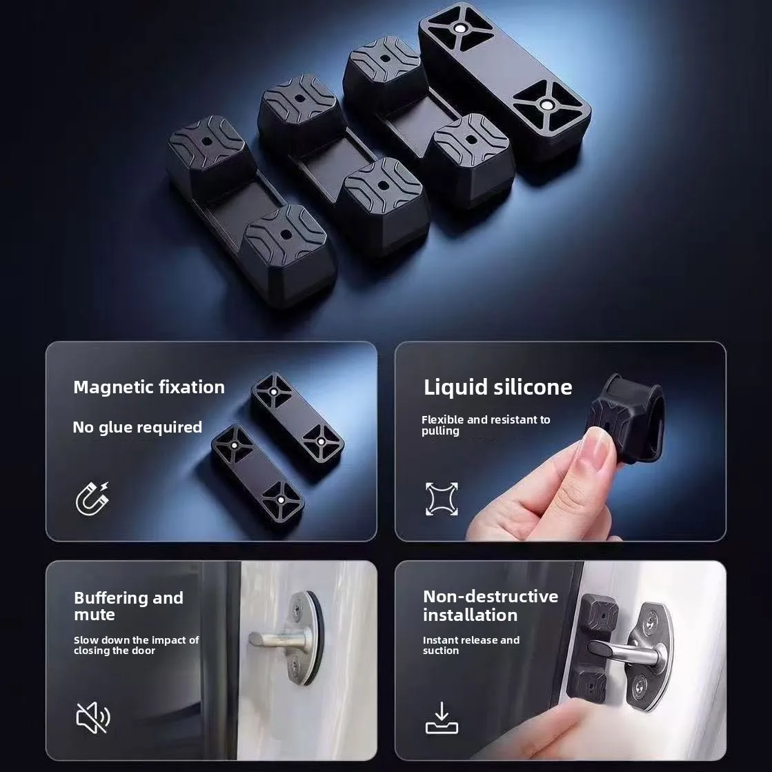 4Pcs Magnetic Silicone Car Door Latch Buffer Shock Pad Reduce Closing Noise Anti-Vibration Door Lock Protector Accessories