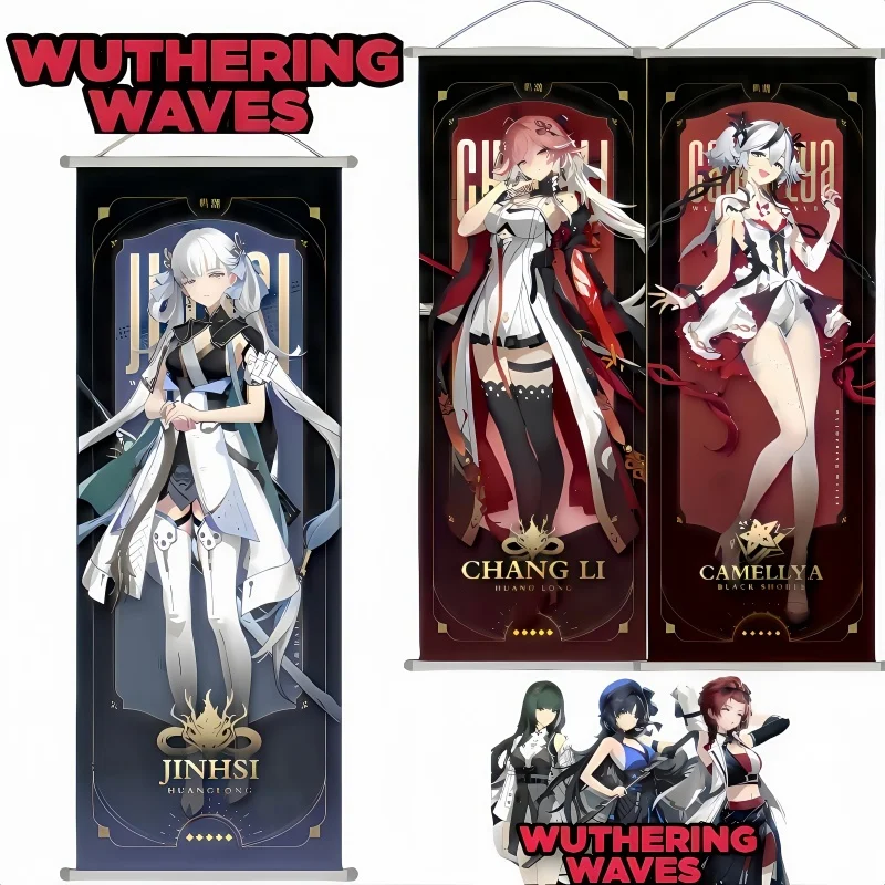 Новый плакат Wuthering Waves, свиток, подвесной постер Jinhsi Camellya Changli, гобелен, атласная настенная живопись, украшение, игровая периферия 25*70 см