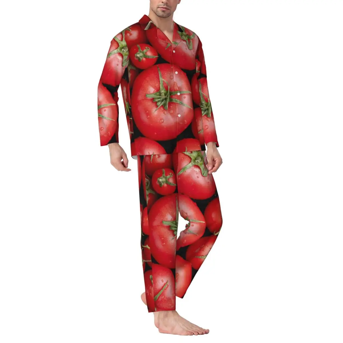 Men's Home Suits Long-sleeved Fresh Tomatoes Suits for Autumn and Winter Pajamas for Men