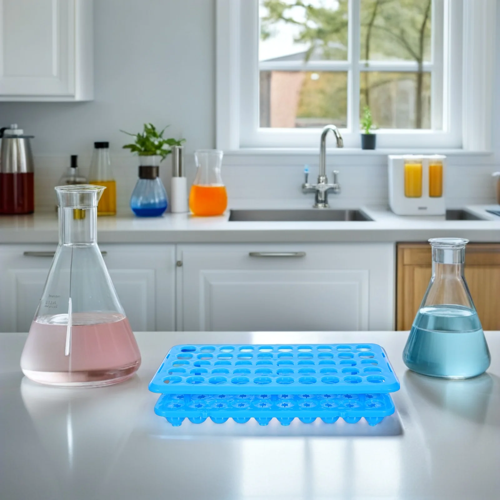 

50Hole Multifunctional Test Tube Rack Plastic Sample Vial Holder Microcentrifuge Tube Stand Antislip Pad Laboratory