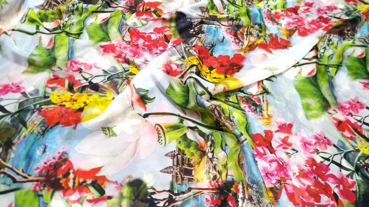 Flowers Tulle Mulberry Silk Chiffon Fabric Material Sewing Pressing Mercerie Dress Scarf Cloth Quilting Supplies Stitch Stuff
