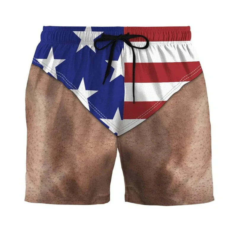 Men's Beach Shorts USA Flag 3d Print Funny Animals Graphic Surfing Board Shorts Casual Summer Holiday Sports Pants Briefs Boys