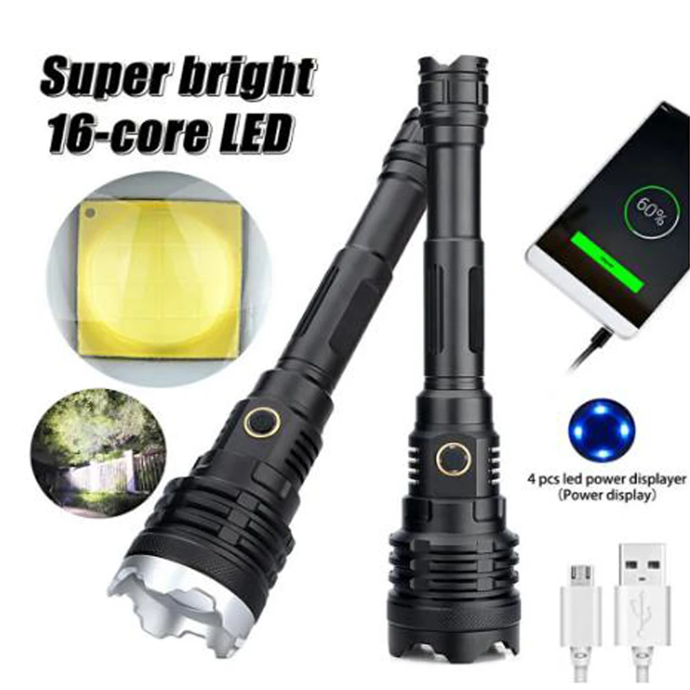 16 Core XHP110 LED Tactical Flashlight 10000 mAh Waterproof Torch Zoom Outdoor Hunting Camping Scout Light use 2*21700 Battery