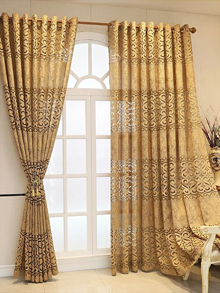 Khaki heart-shaped embossed curtains, semi blackout curtains for living room and bedroom