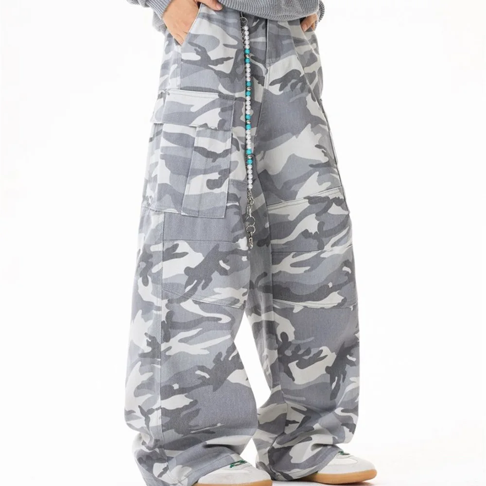 MWJLPWQ Camouflage Workwear Jeans For Men American Trendy Deconstructed Design Distressed Vintage Trousers 2026 Autumn New 20283