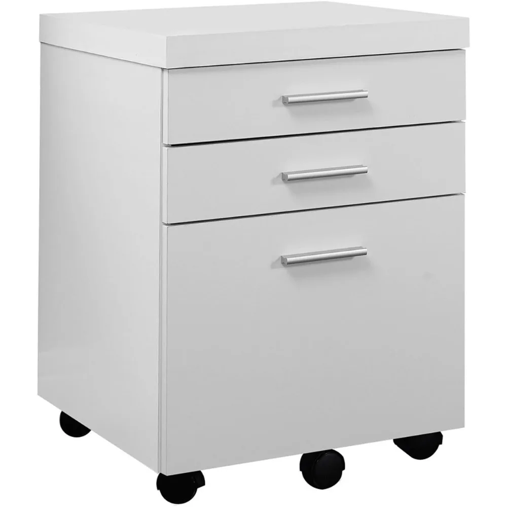 Monarch Specialties White Hollow-Core 3 Drawer File Cabinet on Castors