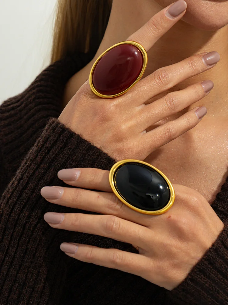 

Массивное овальное кольцо из смолы с камнем для женщин, винтажное геометрическое открытое кольцо на палец, модный ювелирный аксессуар