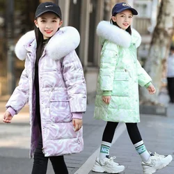 Children Thicken Warm Coats Girls Prints Fur Collar Jackets 2023 New Kids Hooded Fashion Outerwear Teens Trends Casual Overcoat
