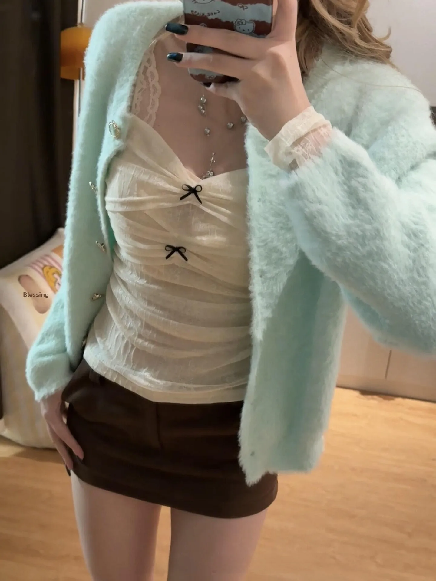 

Ретро-топ с V-образным вырезом и узлом, женский, весенний, новый дизайн, облегающий, комплект из футболки и топа с длинным рукавом, с завышенной талией