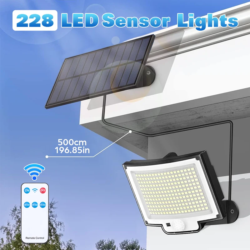 

228LED Solar Light Outdoor,Separate Solar Lamp,Super Bright Motion Intelligent Sensor IP65 Waterproof Wall Lamp,to Garden Garage