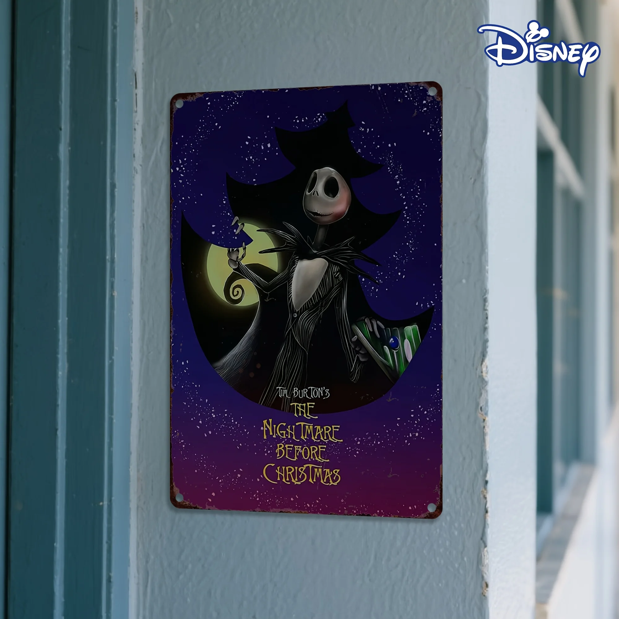 1 قطعة كابوس تيم بيرتون قبل عيد الميلاد جاك سكيلينجتون علامة معدنية من القصدير ، 20.32 × 30.48 سم ، ديكور معلق على الحائط حديدي متين #5