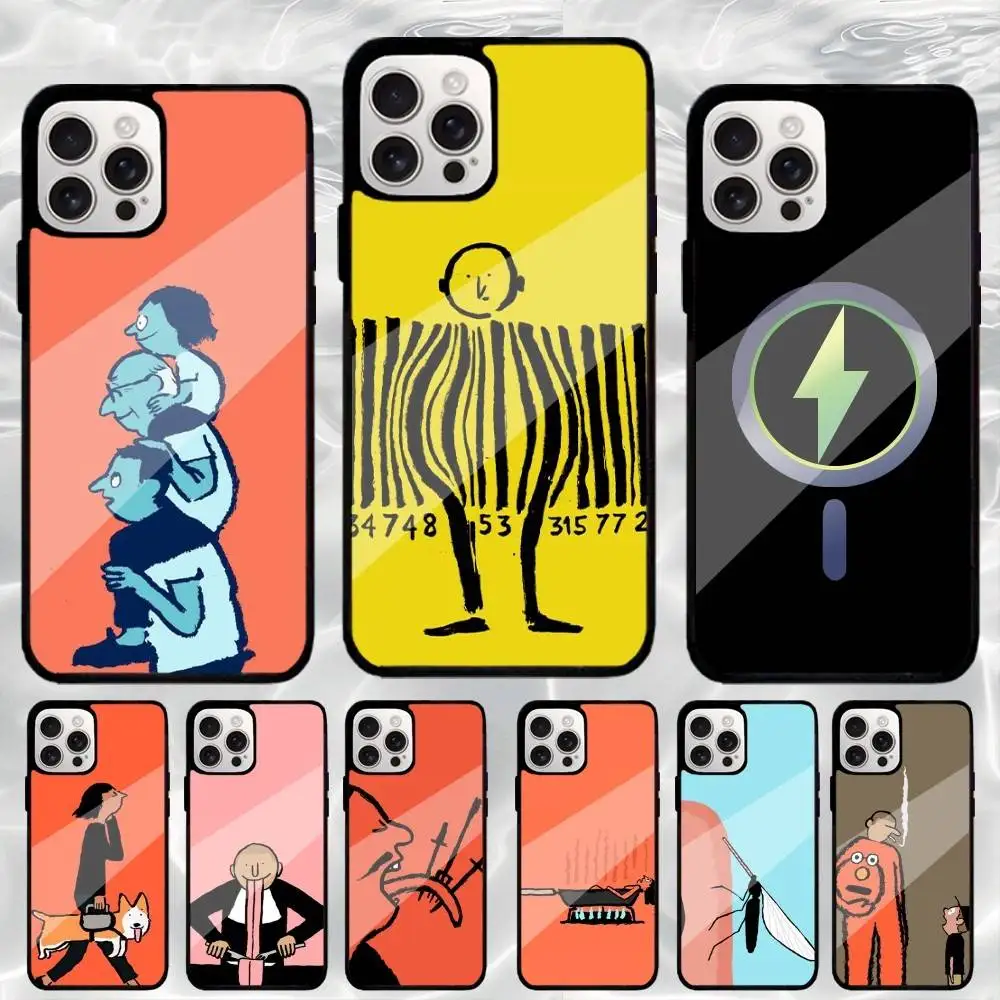 

Art Jean Jullien Funny Phone Case For iPhone17,16,15,14,13,12,11 Plus,Pro Max Magnetic Magsafe Wireless Charging