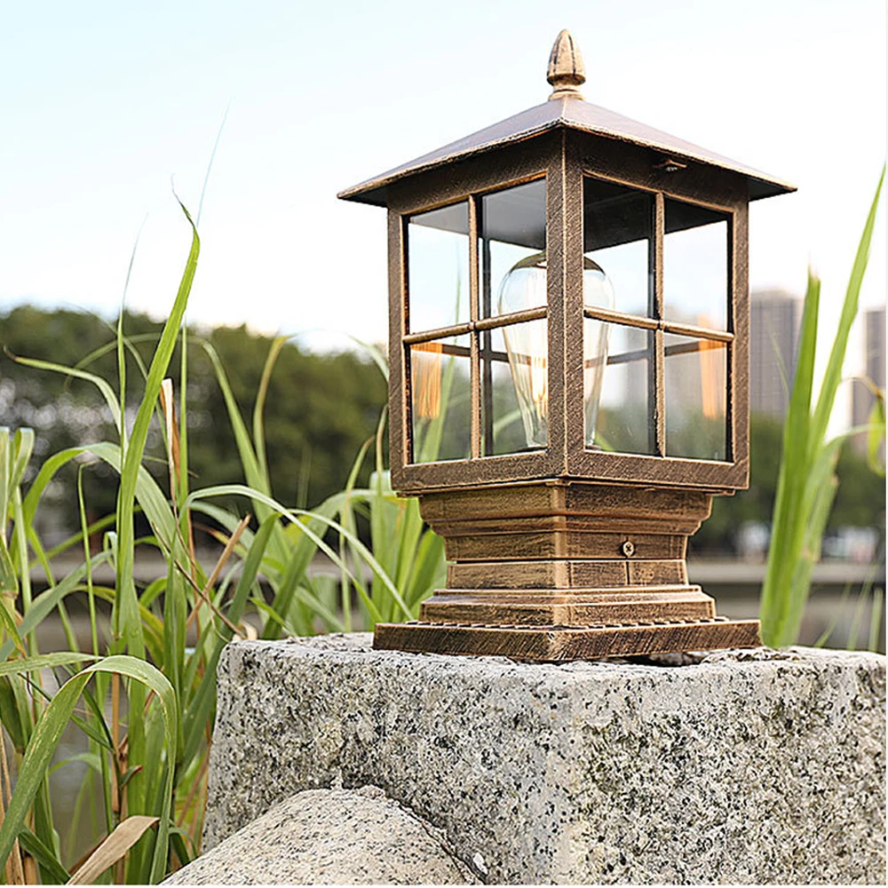 Mengjay Outdoor Post Light for Pathway Walkway,Exterior E27 Pole Light Pillar Lantern with Clear Glass Shade and Black Finish