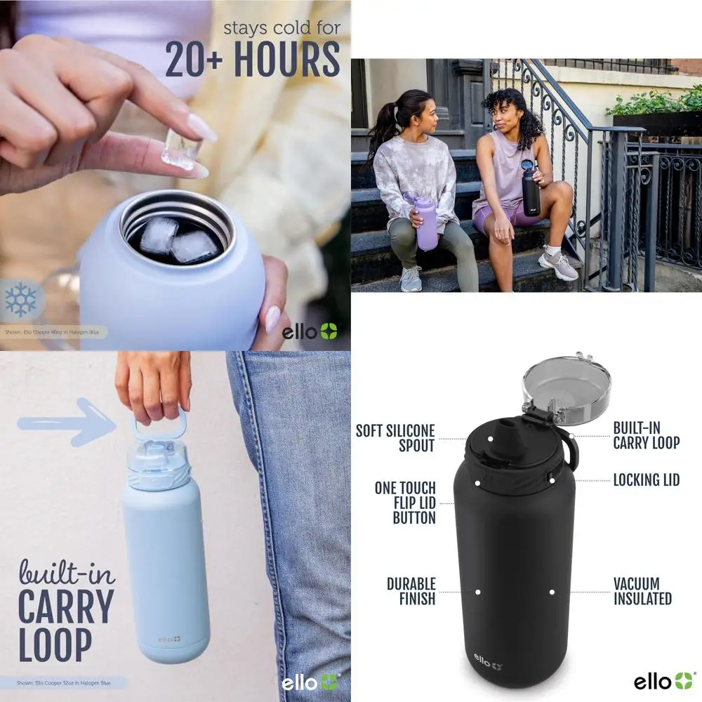 

Double Walled Vacuum Insulated 32oz Stainless Steel Water Bottle with Straw, Leak-Proof Lid, Reusable, BPA-Free, Black