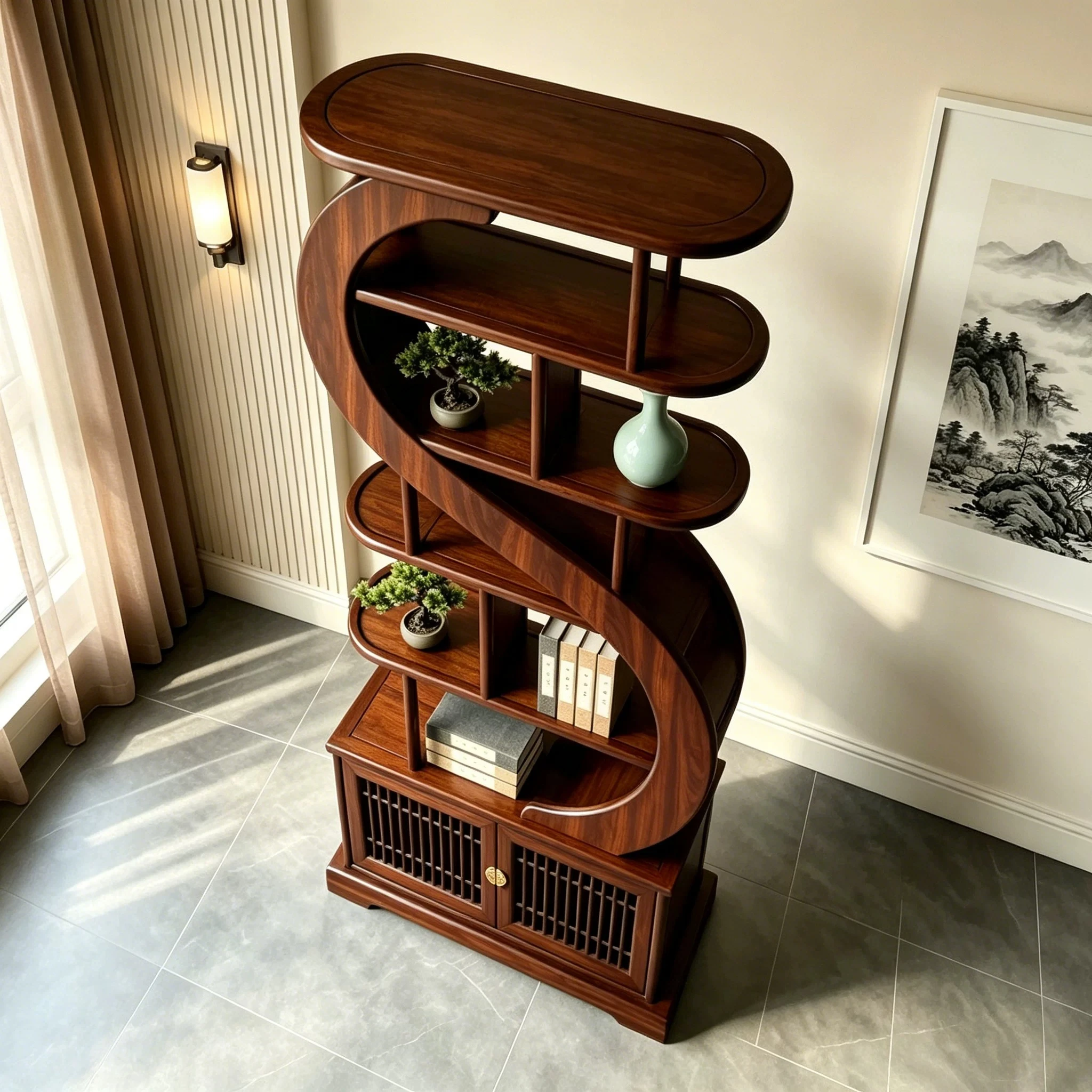 New Chinese black walnut solid wood Bogu shelf living room study multi-layer display storage shelf