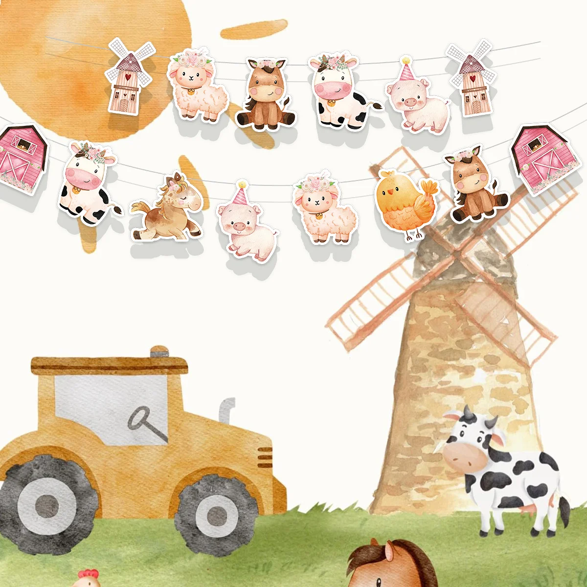 1Set Farm Animal Hanging Banner Carton Pig/Cow/Sheep Paper Garland For Kids Farmland Birthday Party Wall Decorations DIY Gifts