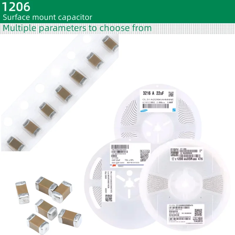 100pcs/lot Surface mount capacitor 1206 package 1UF 2.2UF 3.3UF 4.7UF 10UF 22UF 33UF 47UF 100UF 220UF 10V/16V/25V/35V/50V/63V