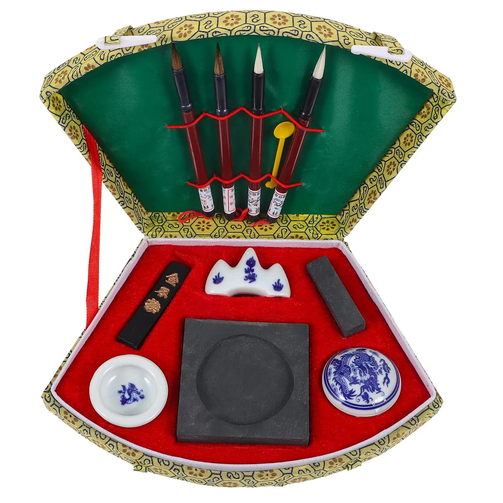 1 Set Chinese Traditional Calligraphy Set with Writing Brush Washer Holder Inkstone Ink Stick Seal Inkpad for Beginners Gift New