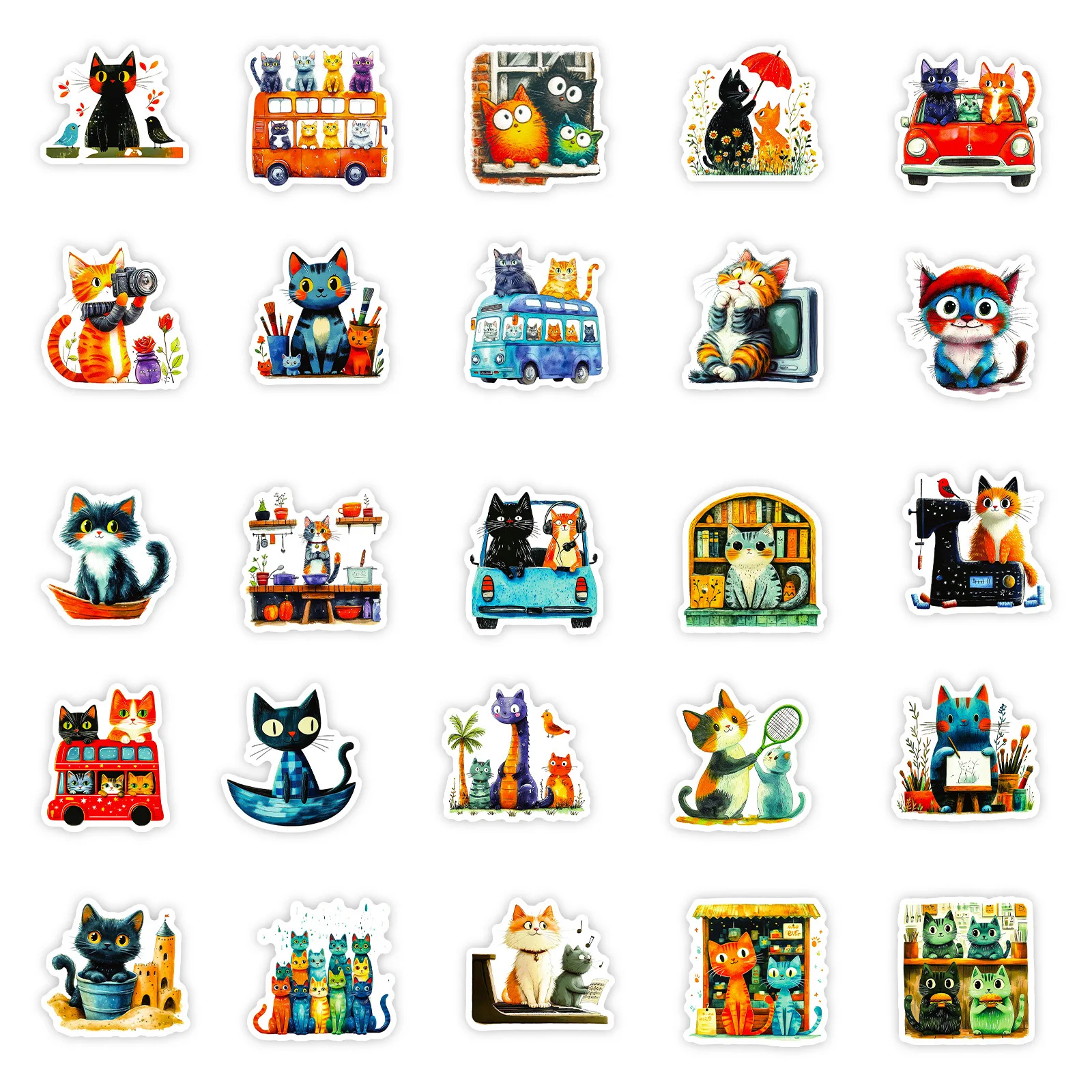 สติกเกอร์ลายการ์ตูนแมวน่ารัก 56 ชิ้น สไตล์ศิลปะกราฟฟิตี สำหรับตกแต่งสมุดบันทึก เคสมือถือ และอื่นๆ