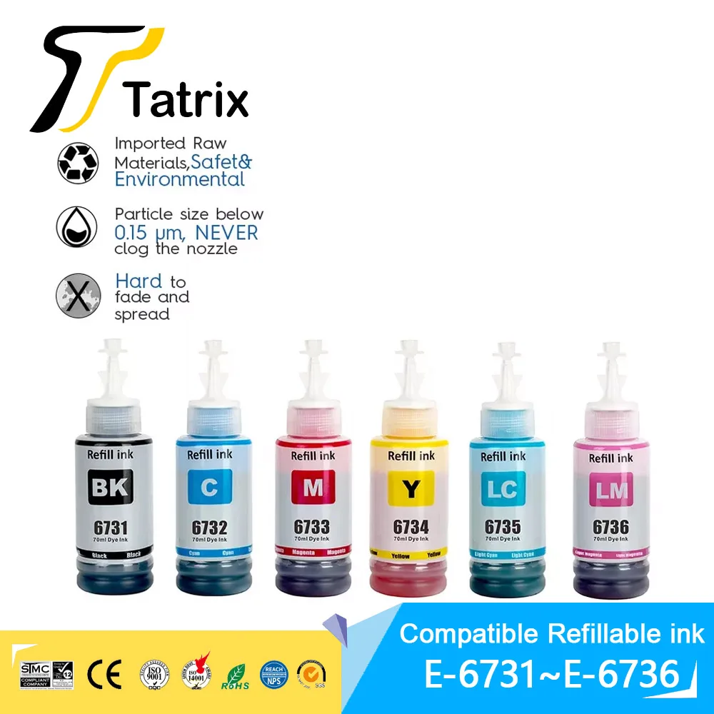 673 T673 T6731 Compatible Color Bulk Water Based Bottle Refill Dye Ink for Epson L805 L850 L810 L800 L1800 Printer