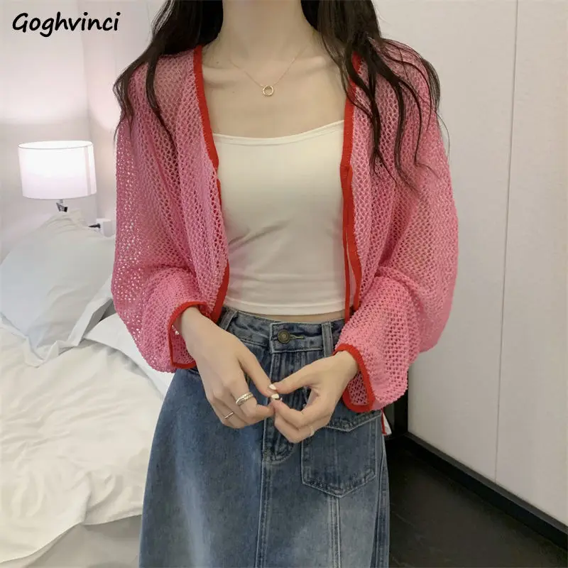 Cardigan Women Breathable Mesh Chic Drawstring Comfortable Baggy Sweet Streetwear Fashion Vintage Summer Korean Style Daily New