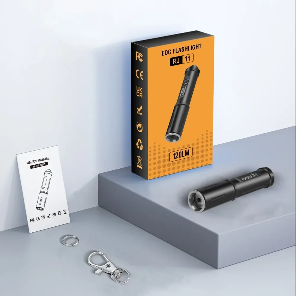 BORUiT RJ11 Mini Keychain Tactical Flashlight Torch IP67 Waterproof Camping Lantern Use AAA Battery