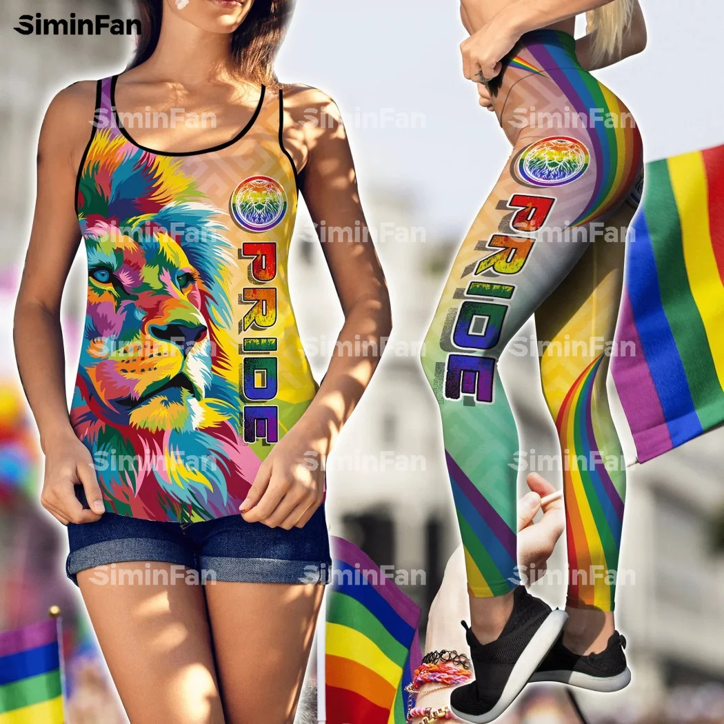 Amor orgulho lgbt lions 3d cheio impresso tanque superior legging mulheres colete calça ternos feminino outfit verão duas peças conjunto yoga roupa esportiva