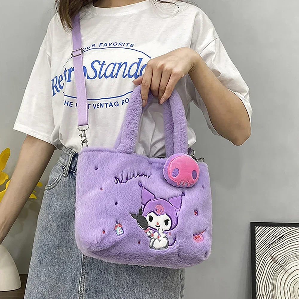 MINISO Disney Sanrio  Plush Bag Kawaii Kuromi My Melody Cute Cartoon Anime Handbag Cinnamoroll Storage Tote Bags  Women Girl