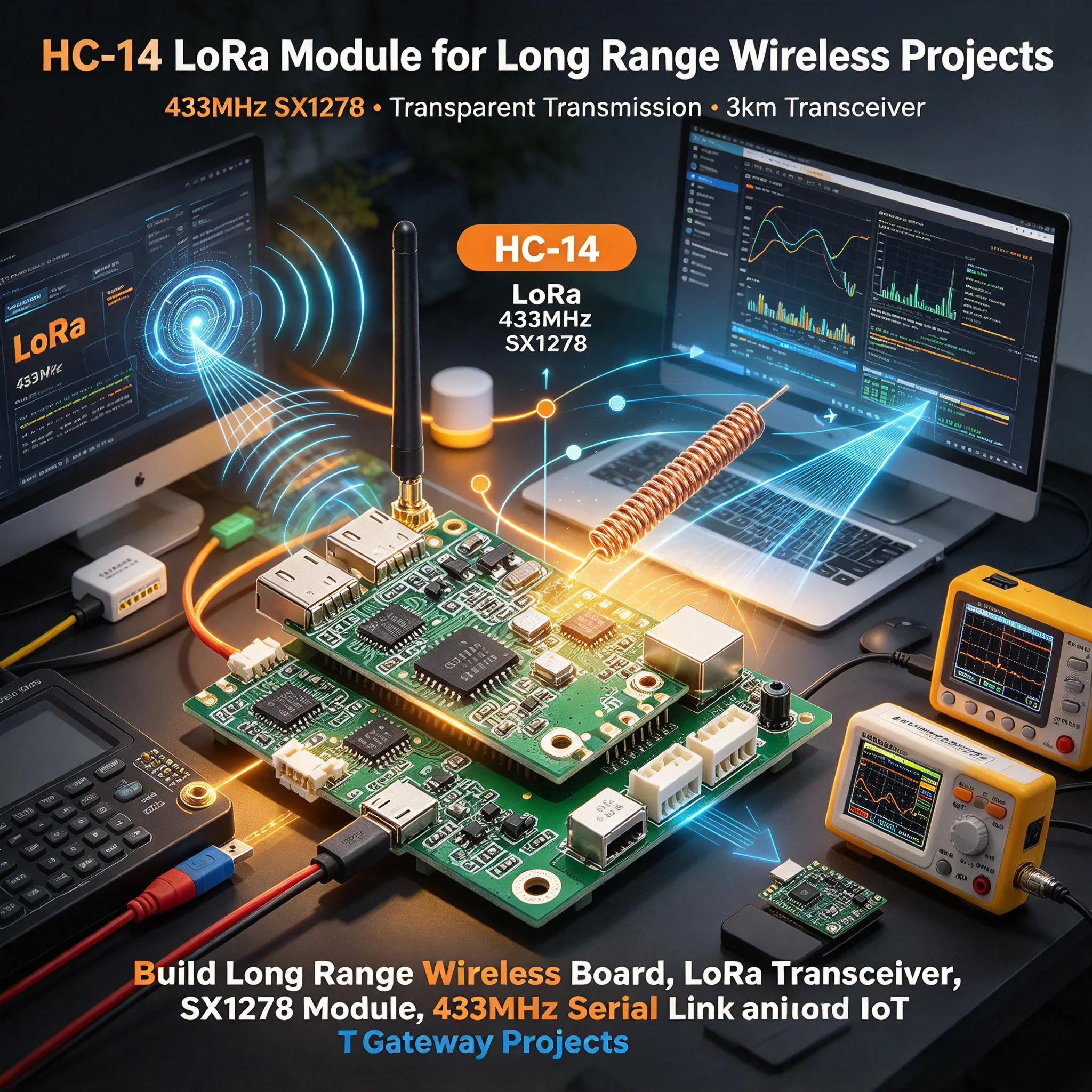 10Pcs HC-14 LoRa Wireless Serial Module 433MHz SX1278 Transparent Transmission 3km Transceiver
