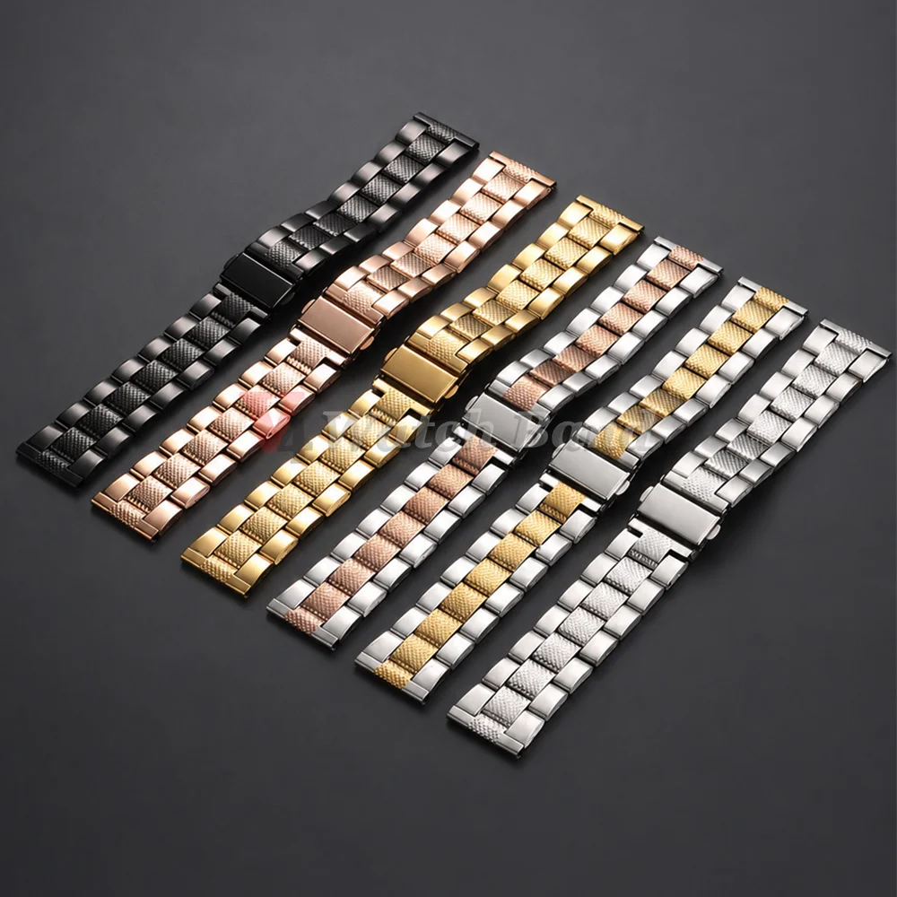 22mm Luxury Stainless Steel Straps Quick Release Wristband Belt Textured Folding Buckle Business Fashion Men's Watch Accessories