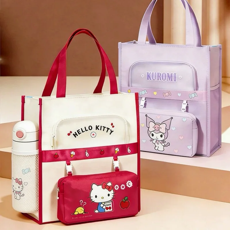 Sanrio Characters Library Tote Bags School Bag Large Capacity Students Canvas Storage File Bag Tutoring Handbag