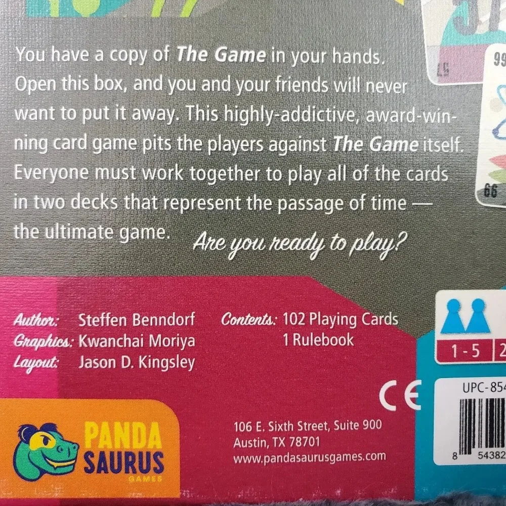 The Game by Steffen Benndorf A Pandasaurus Games Card Game COMPLETE SEALED Cards