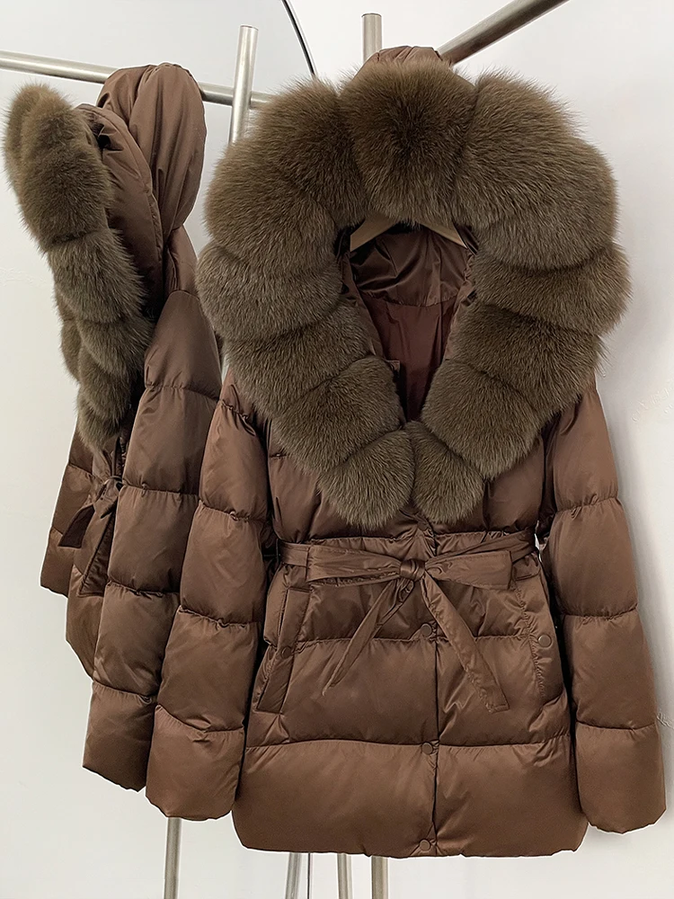 OFTBUY Winter 90% Duck Down Jacket Women Luxury Large Natural Silver Fox Fur Hooded Thick Warm Female Parkas Waterproof