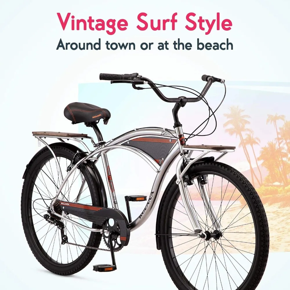 Lakona Youth and Adult Beach Cruiser Bike, Men and Women, 26-Inch Wheel Options, Step-Through or Step-Over Frames