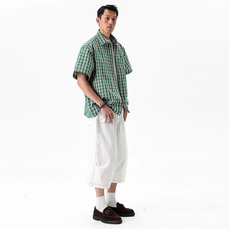 Nanzia Summer New Plaid Short Sleeve Shirt for Men Casual Lightweight Loose Fit Tops