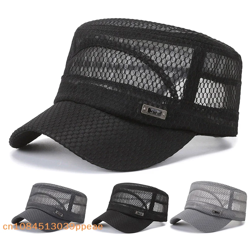 {QTG333} Letnia męska czapka z siatką, czapka z płaskim daszkiem, regulowana czapka baseballowa typu snapback, czapka kadetka, oddychająca czapka typu trucker