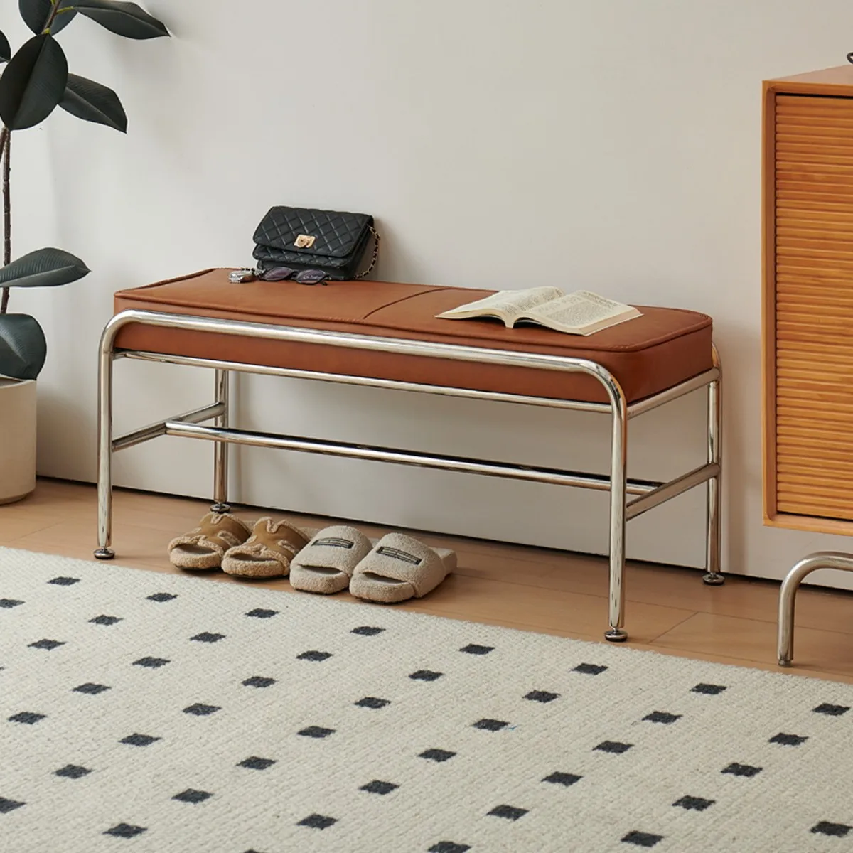 Household dining table stainless steel strip designer high-end end bed shoe changing stool