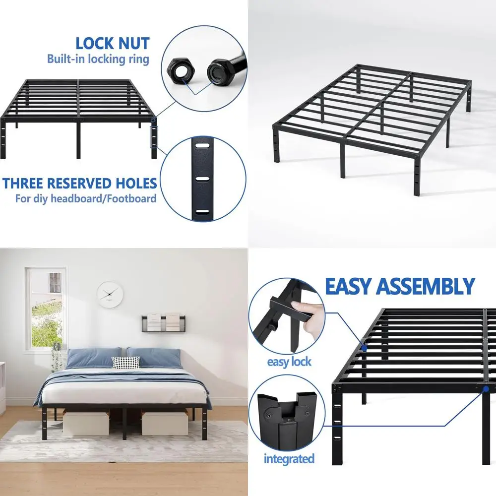 

King Size Metal Bed Frame with Storage, Sturdy 14 High, Easy Assembly, No Box Spring, Black