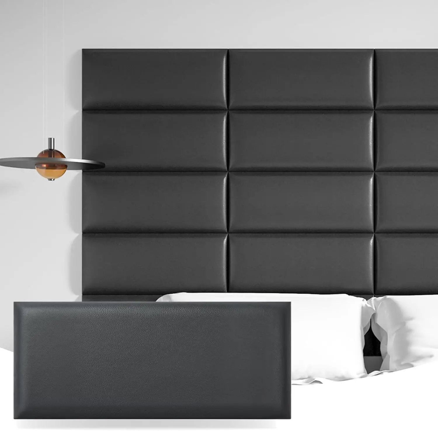 

Peel And Sti Headboard For Twin In Black, Pa Of 6 Panels Sized 9.84"" X 23.62"", Soundproof Wall Panels 3D, Upholstered Wall