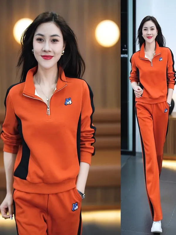 

plus Size Women's High End European Style Autumn New Stand Collar Sweatshirt Wide Leg Pants Set Comfortable Loose Fit Casual ...